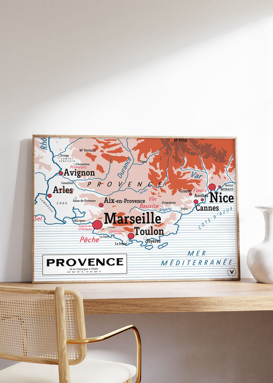 Carte scolaire vintage de la Provence