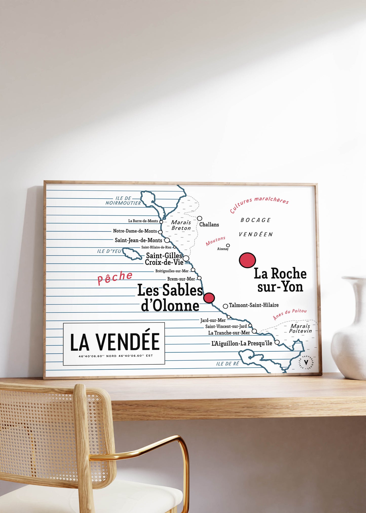 Carte vintage scolaire de la Vendée
