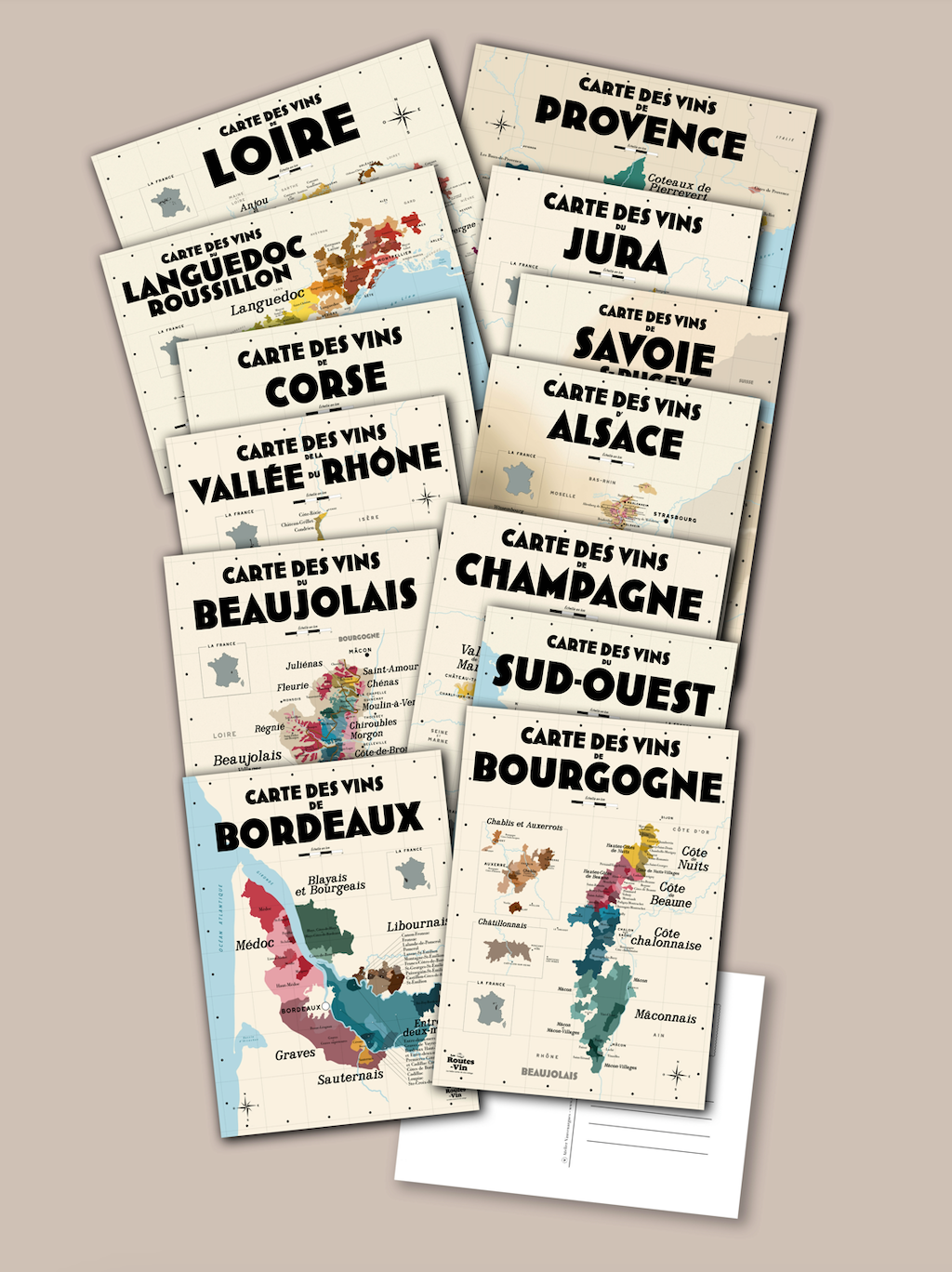 Pack 13 cartes postales Vins de France