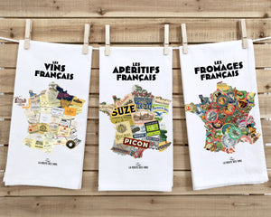 Torchon Carte des apéritifs Français - 100% coton bio 50x70 cm