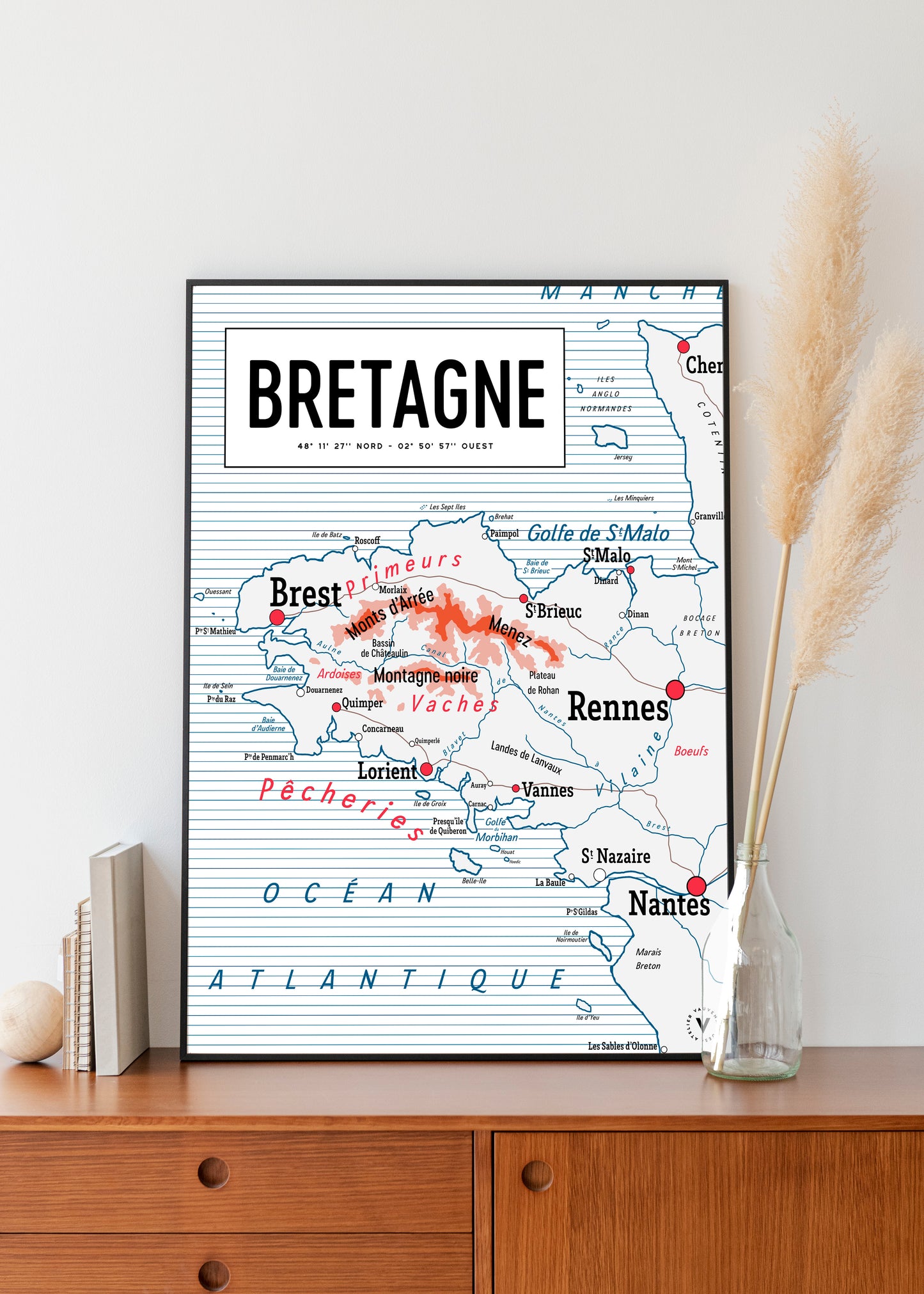 Carte scolaire vintage de la Bretagne