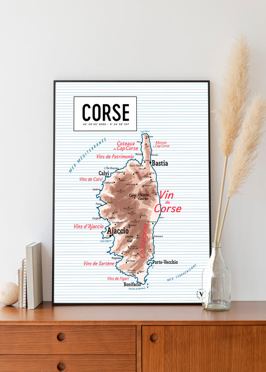 Carte vintage scolaire de la Corse