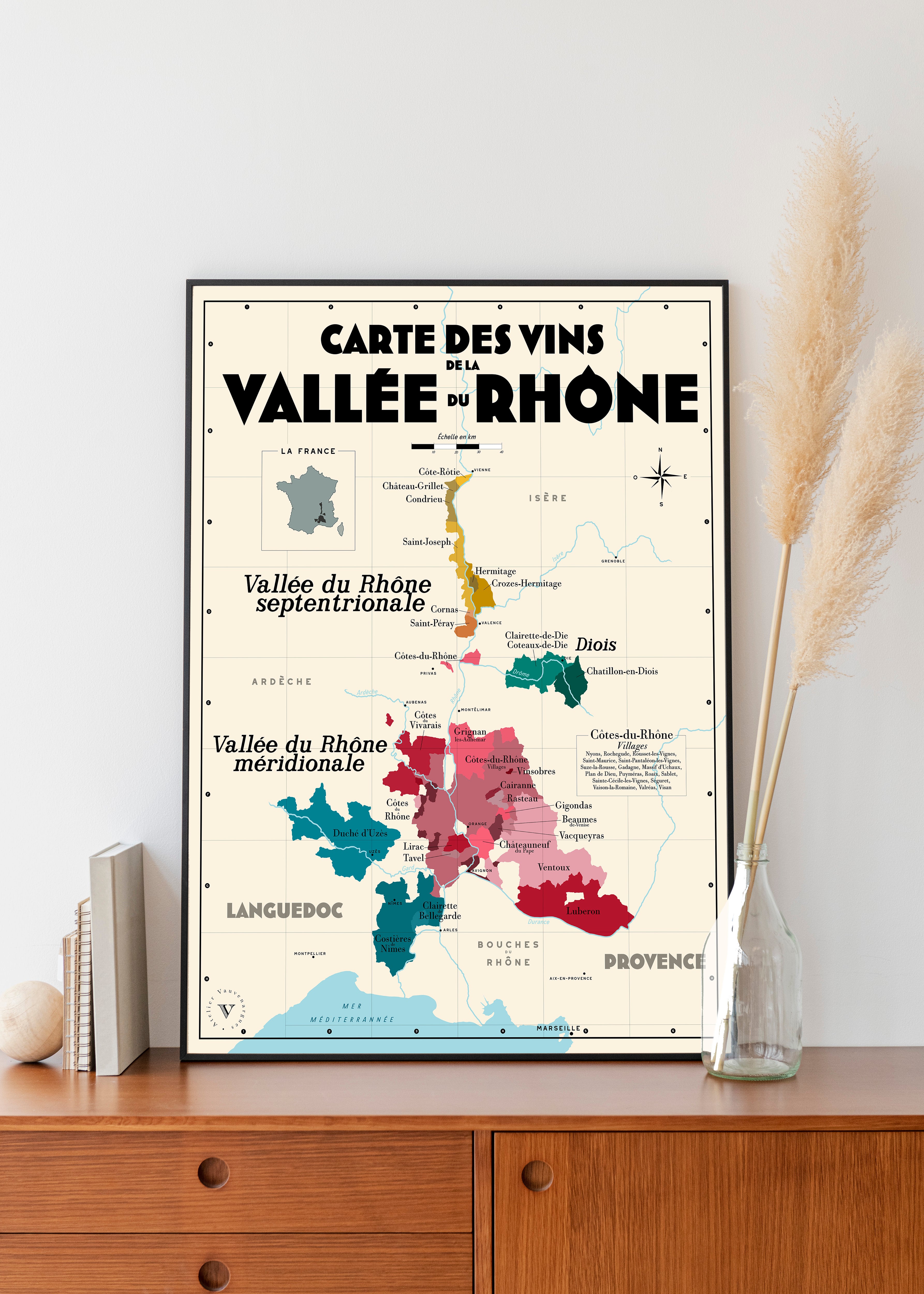 Carte des vins de la Vallée du Rhône - Affiche 30x40 ou 50x70 cm
