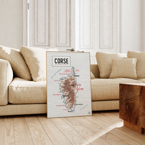 Carte vintage scolaire de la Corse - Affiche 30x40 cm
