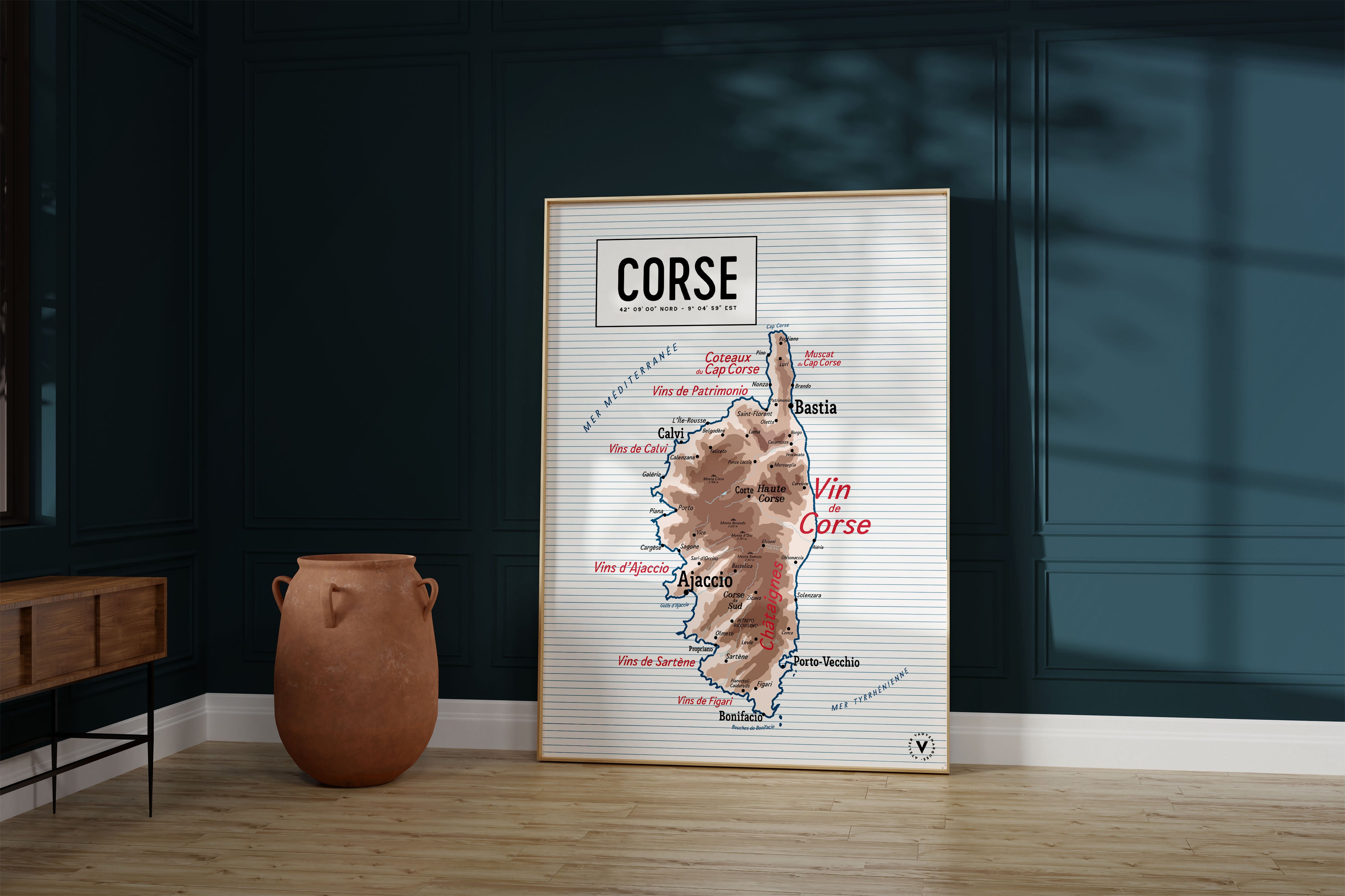 Carte vintage scolaire de la Corse - Affiche 30x40 cm