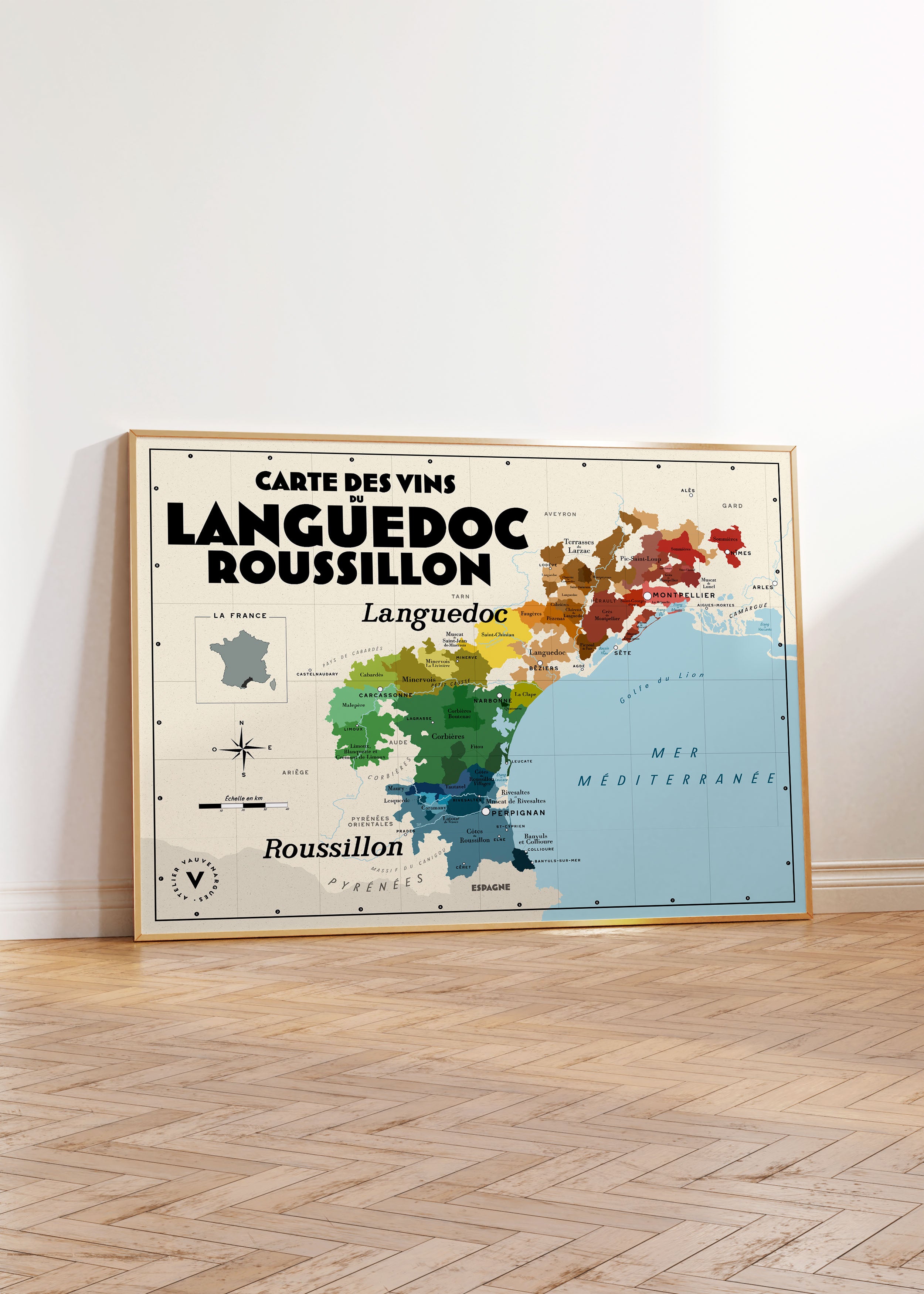 Carte des vins du Languedoc-Roussillon - Affiche 30x40 cm ou 50x70 cm