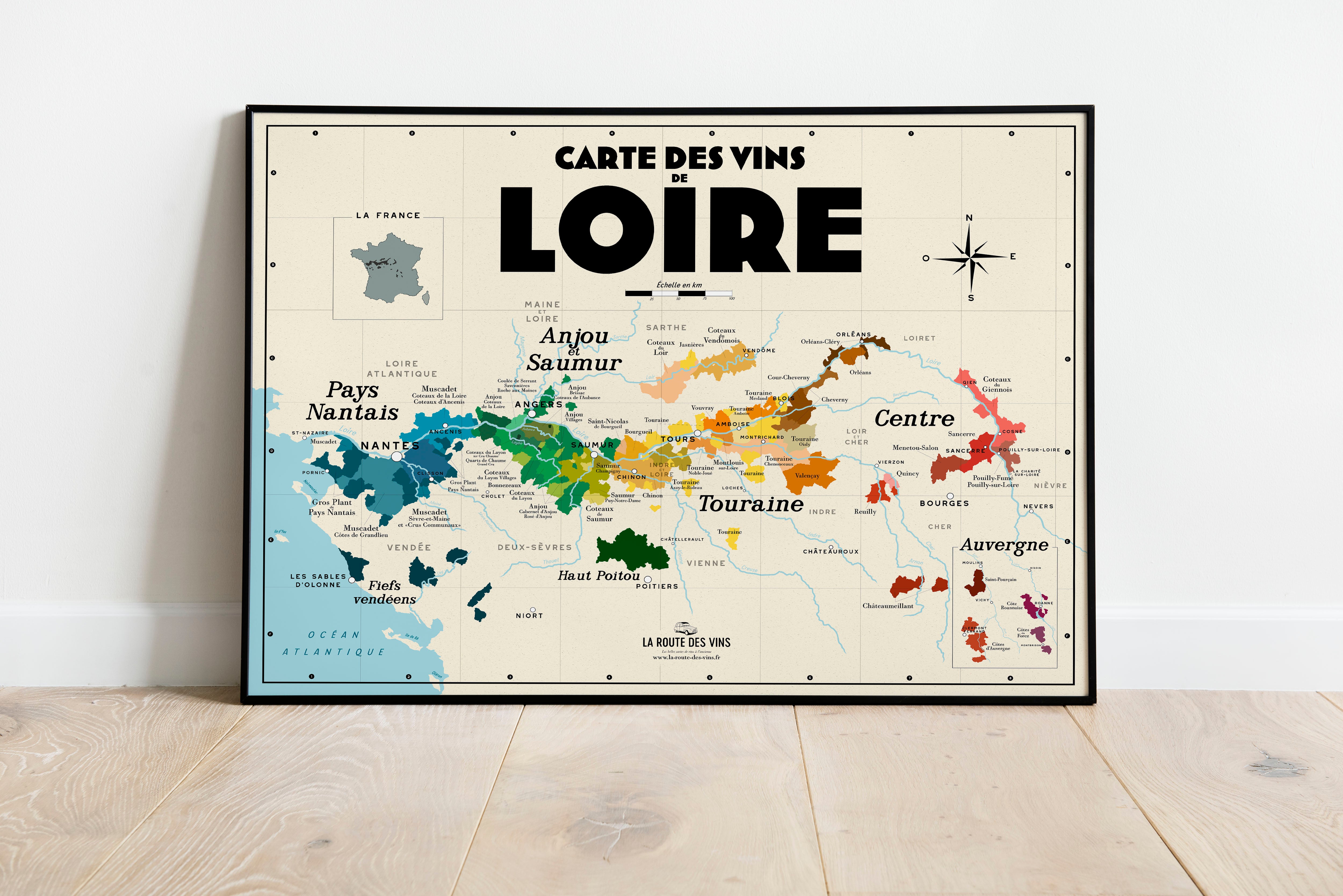Carte des vins de Loire - Affiche 30x40 cm ou 50x70 cm