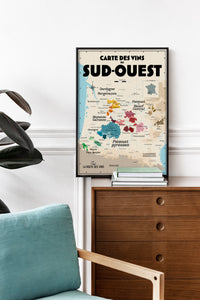 Carte des vins du Sud-Ouest - Affiche 30x40 ou 50x70 cm
