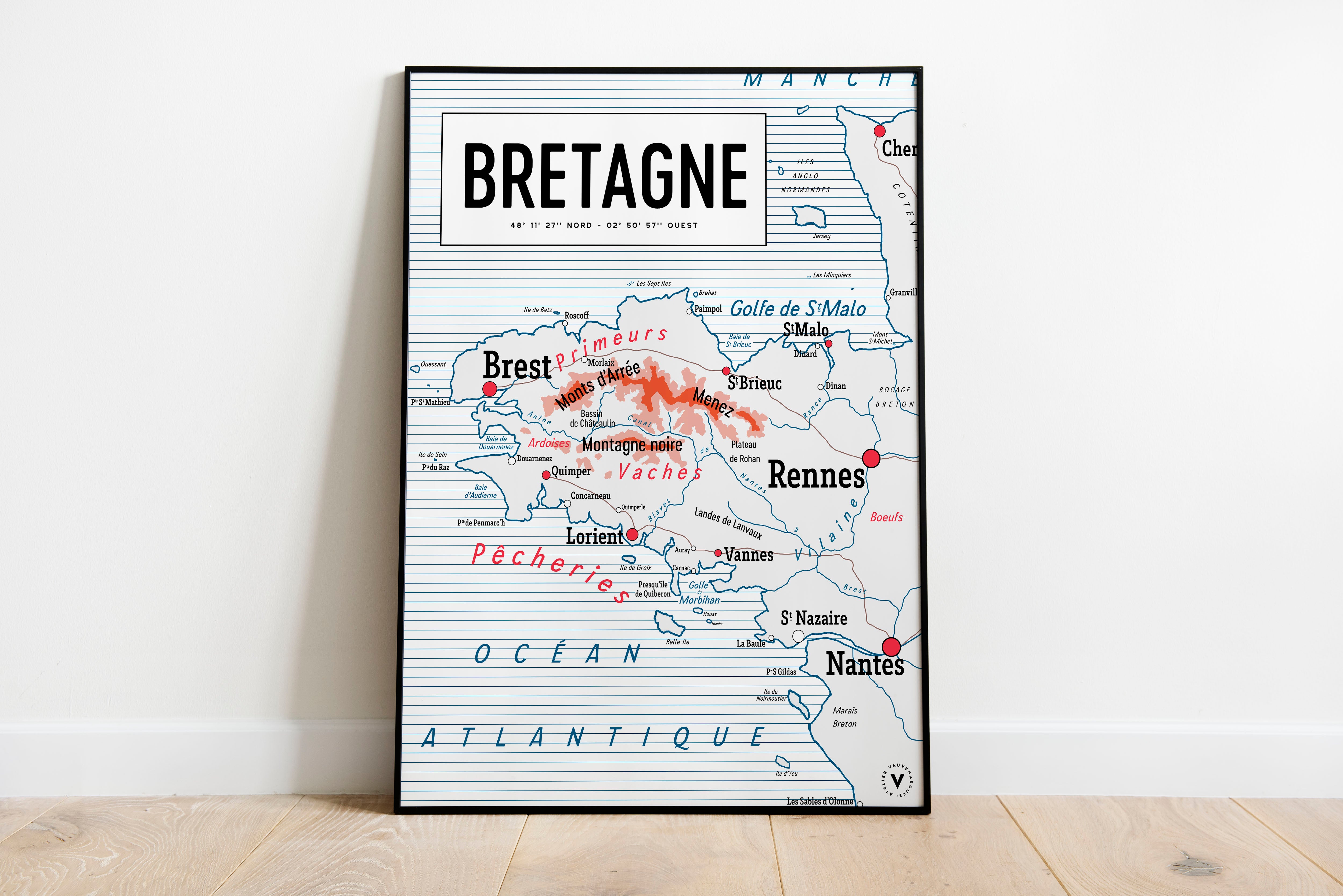 Carte scolaire vintage de la Bretagne