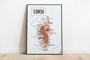 Carte vintage scolaire de la Corse - Affiche 30x40 cm