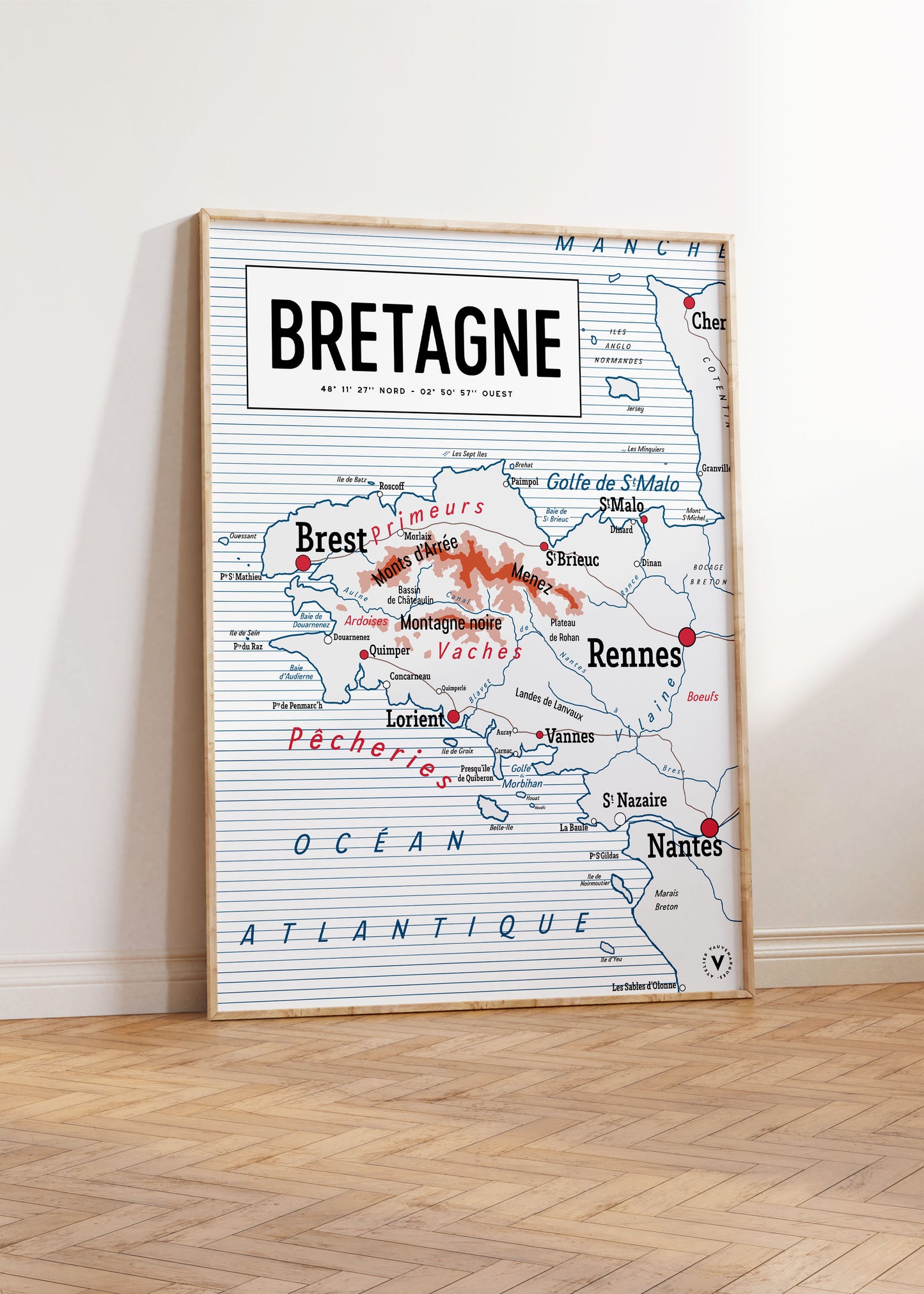 Carte scolaire vintage de la Bretagne