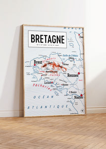 Carte scolaire vintage de la Bretagne - Affiche 30x40 cm