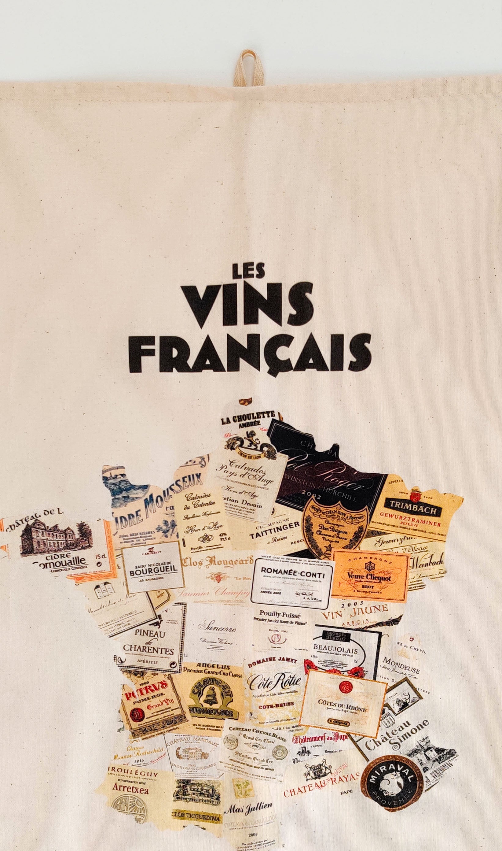 Torchon Carte des vins Français - 100% coton bio 50x70 cm