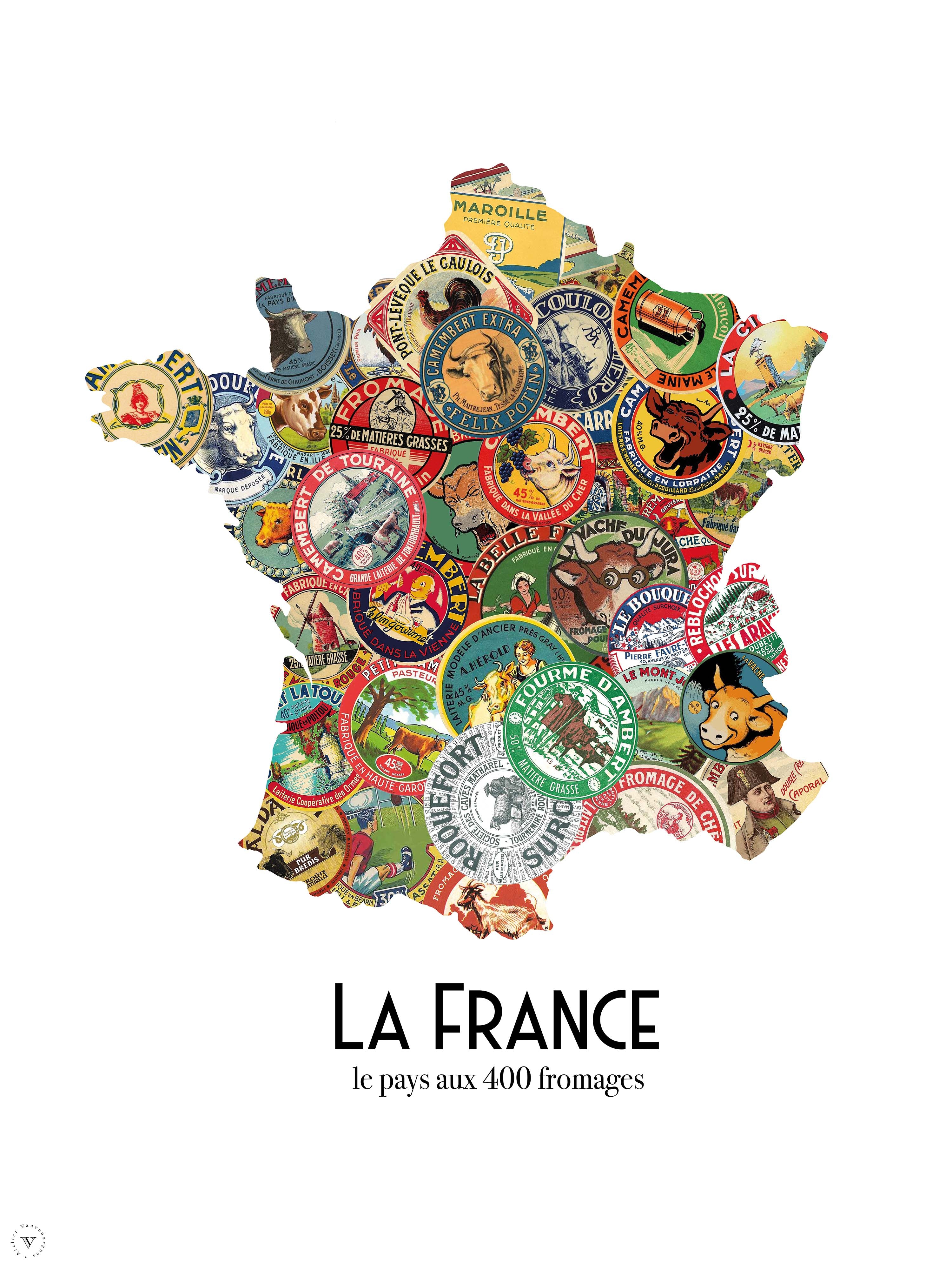 Carte de France des Fromages - Affiche 30x40 ou 50x70 cm
