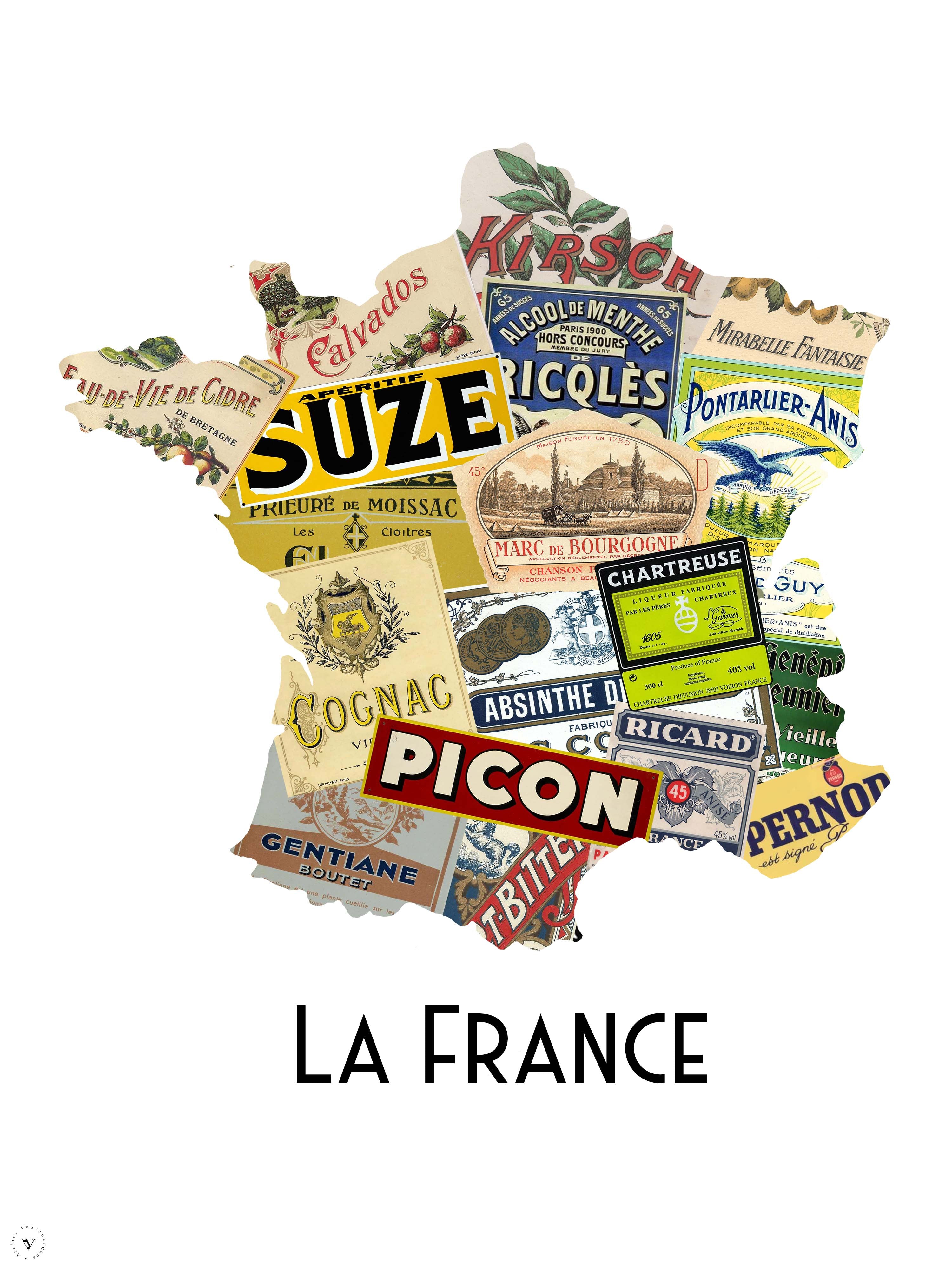 Carte de France des alcools - Affiche 30x40 ou 50x70 cm