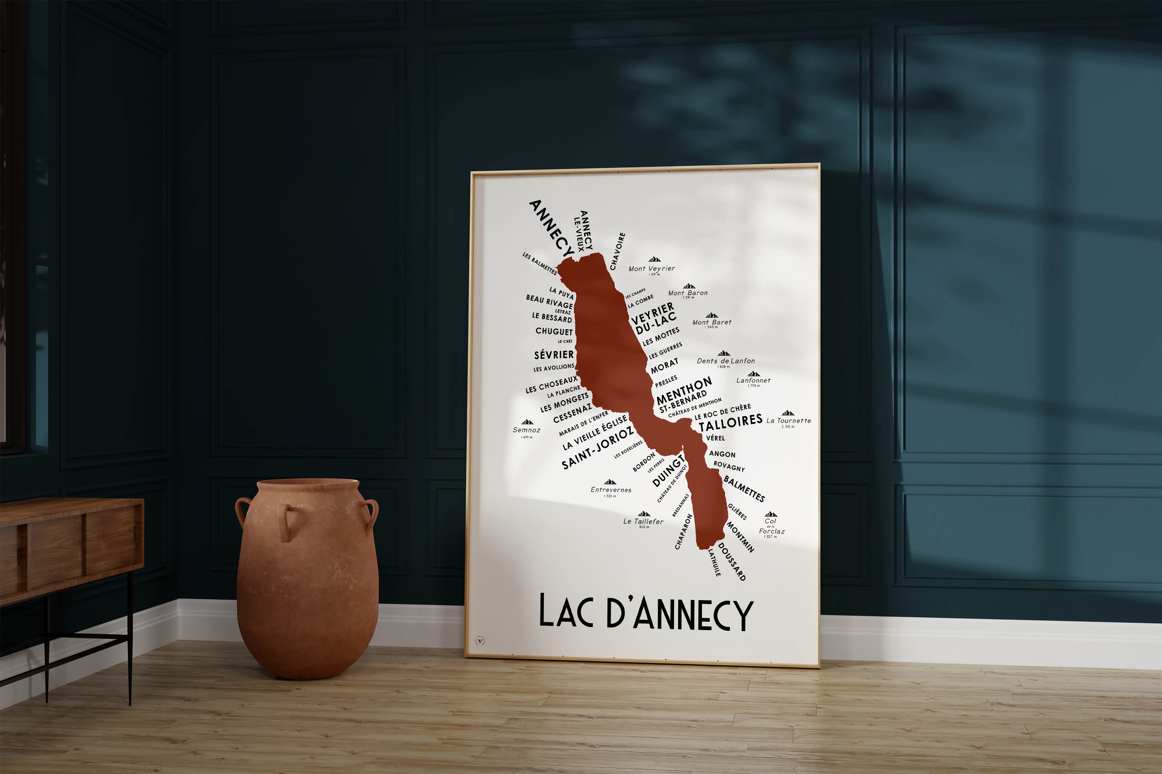 Carte du Lac d'Annecy - Affiche 30x40 ou 50x70 cm
