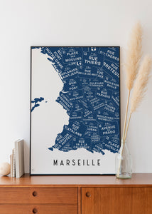 Carte des Rues de Marseille - Affiche 30x40 ou 50x70 cm