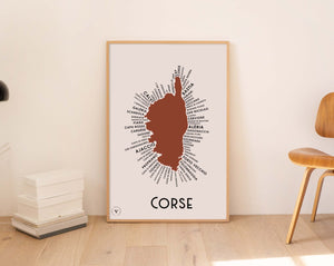 Carte de la Corse - Affiche 30x40 ou 50x70 cm