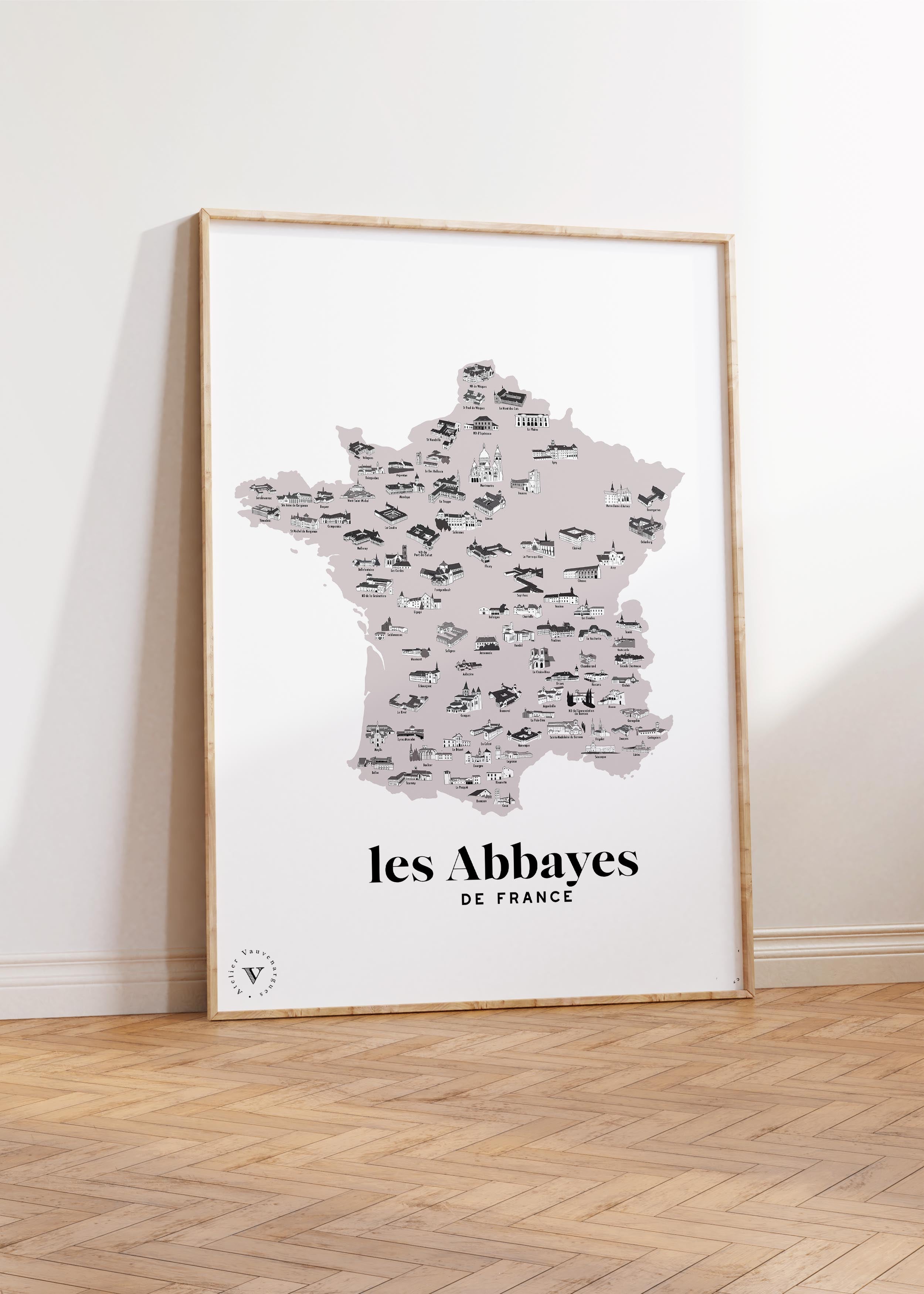 Carte des abbayes françaises - Affiche 30x40 ou 50x70 cm
