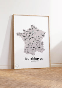 Carte des abbayes françaises - Affiche 30x40 ou 50x70 cm