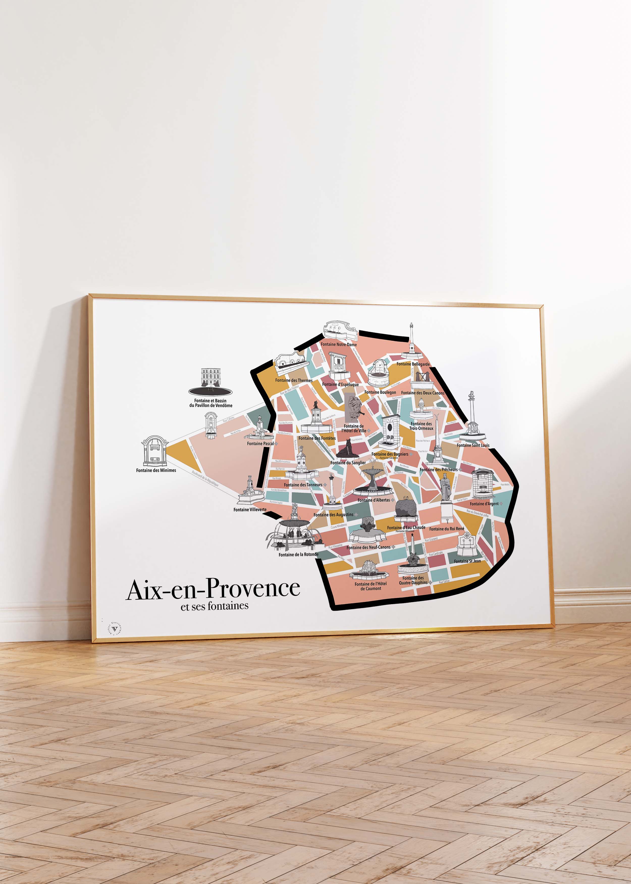 Carte des Fontaines d'Aix-en-Provence